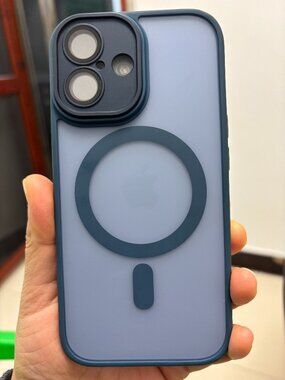 MagSafe Frosted Clear iPhone Case with Navy Bumper